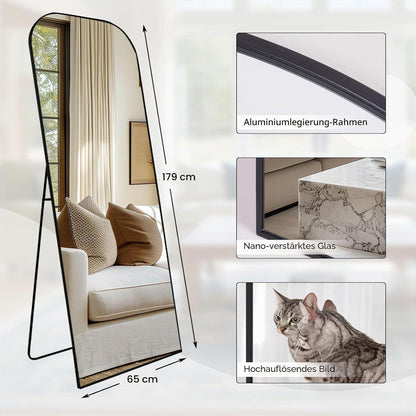 Gewölbter Standspiegel 179x65cm – Schwarz, Modern & Elegant
