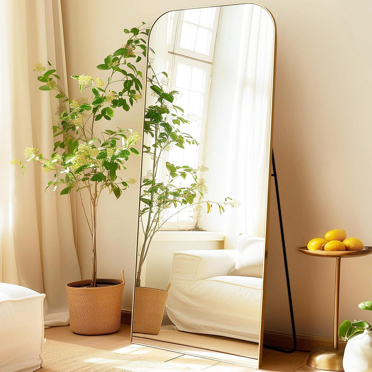 Gewölbter Standspiegel 180x76cm Gold – Ganzkörper Spiegel mit Rahmen