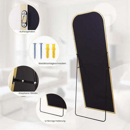Gewölbter Standspiegel Gold – 161 x 52 cm, Ganzkörper
