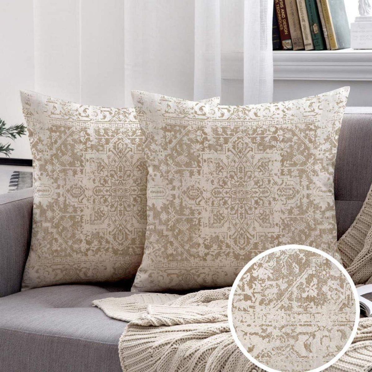 Böhmischer Kissenbezug 40x40 - 2er Set Outdoor Wasserdicht Beige