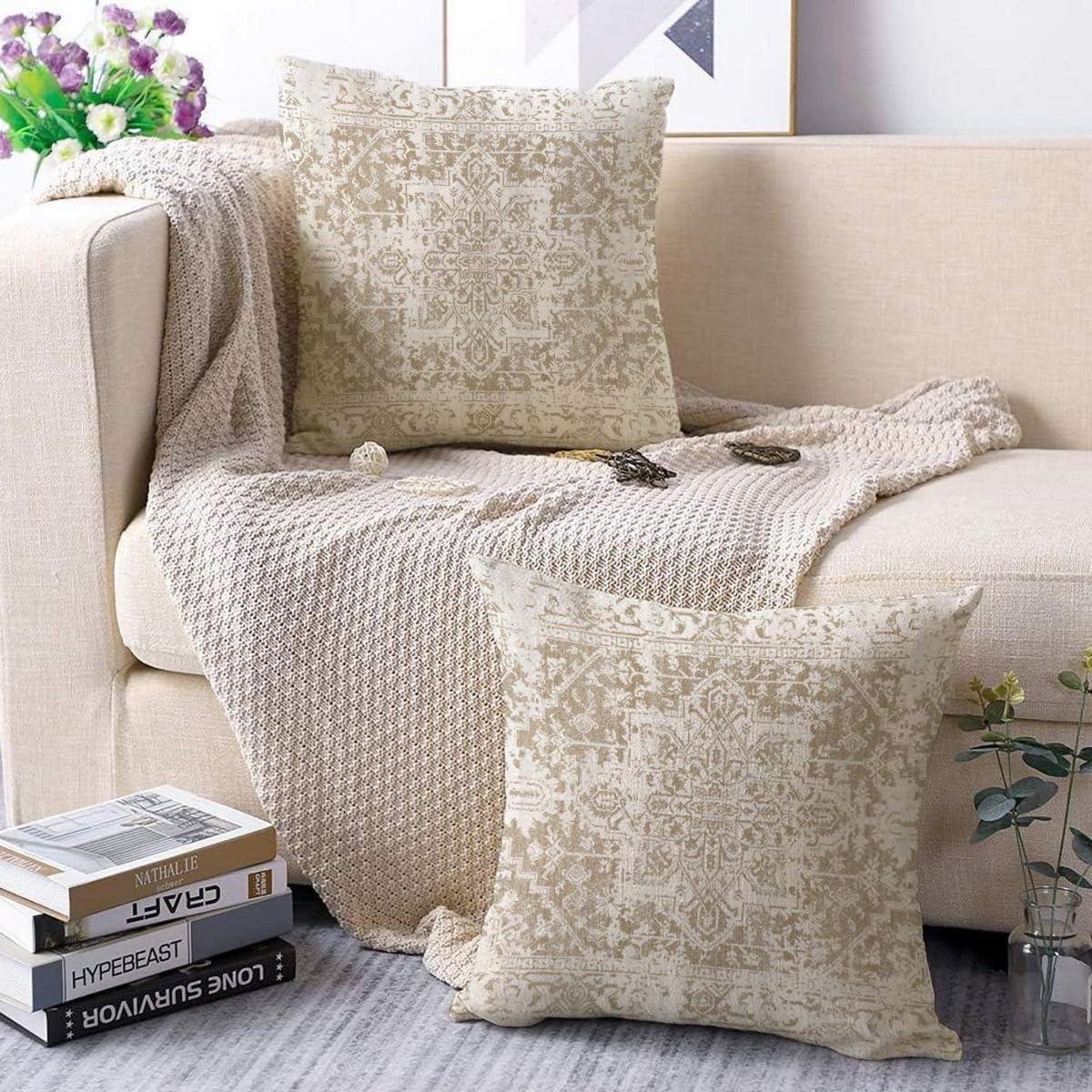 Böhmischer Kissenbezug 40x40 - 2er Set Outdoor Wasserdicht Beige