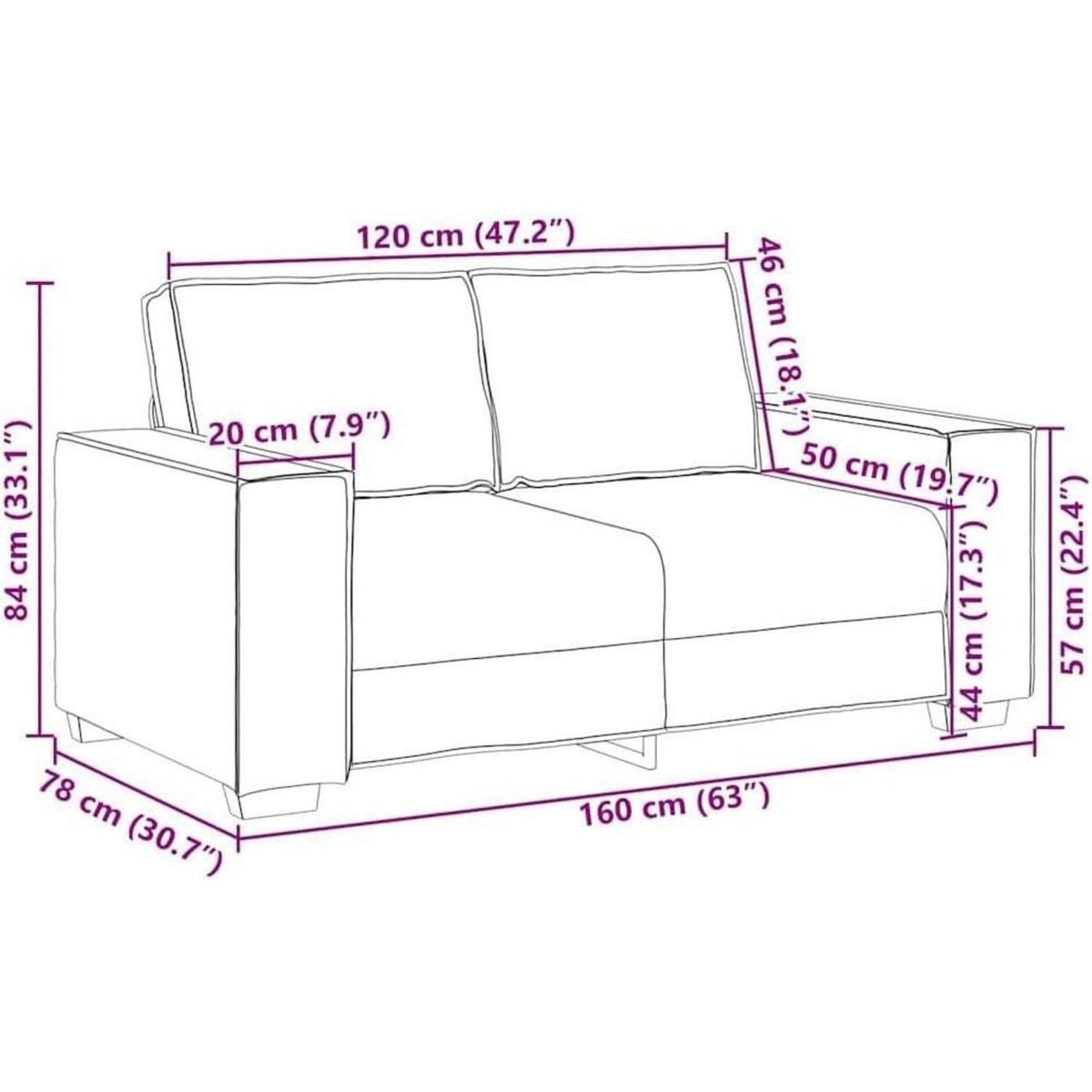 2-Sitzer Sofa Schwarz – Modernes Mini Sofa 120cm