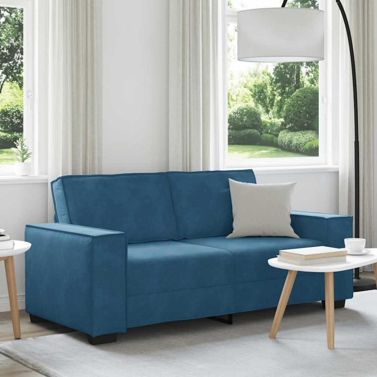 2-Sitzer Sofa Stoff Blau, 140 cm – Modernes Mini Sofa