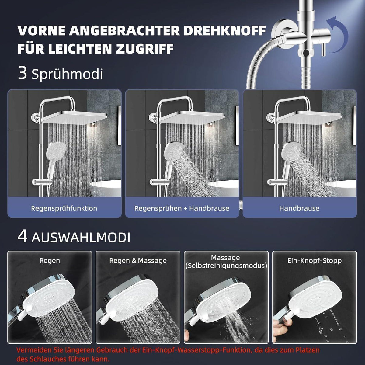 Selbstreinigendes Regenbrause-Set mit Edelstahl Duschstange