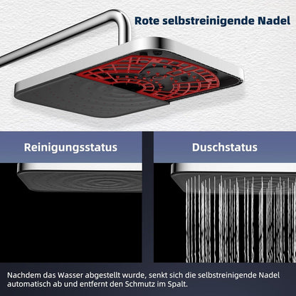 Selbstreinigendes Regenbrause-Set mit Edelstahl-Duschstange Schwarz