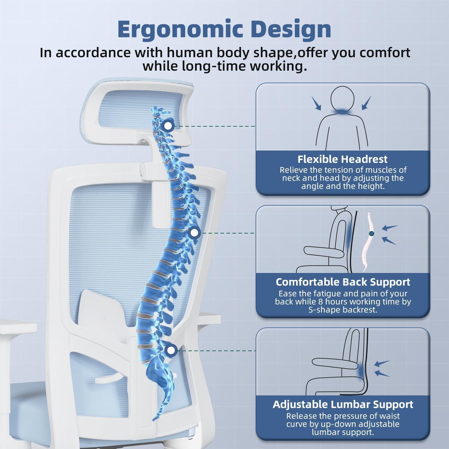Airchros Bürostuhl ergonomisch verstellbare Lendenwirbelstütze 135° Wippfunktion