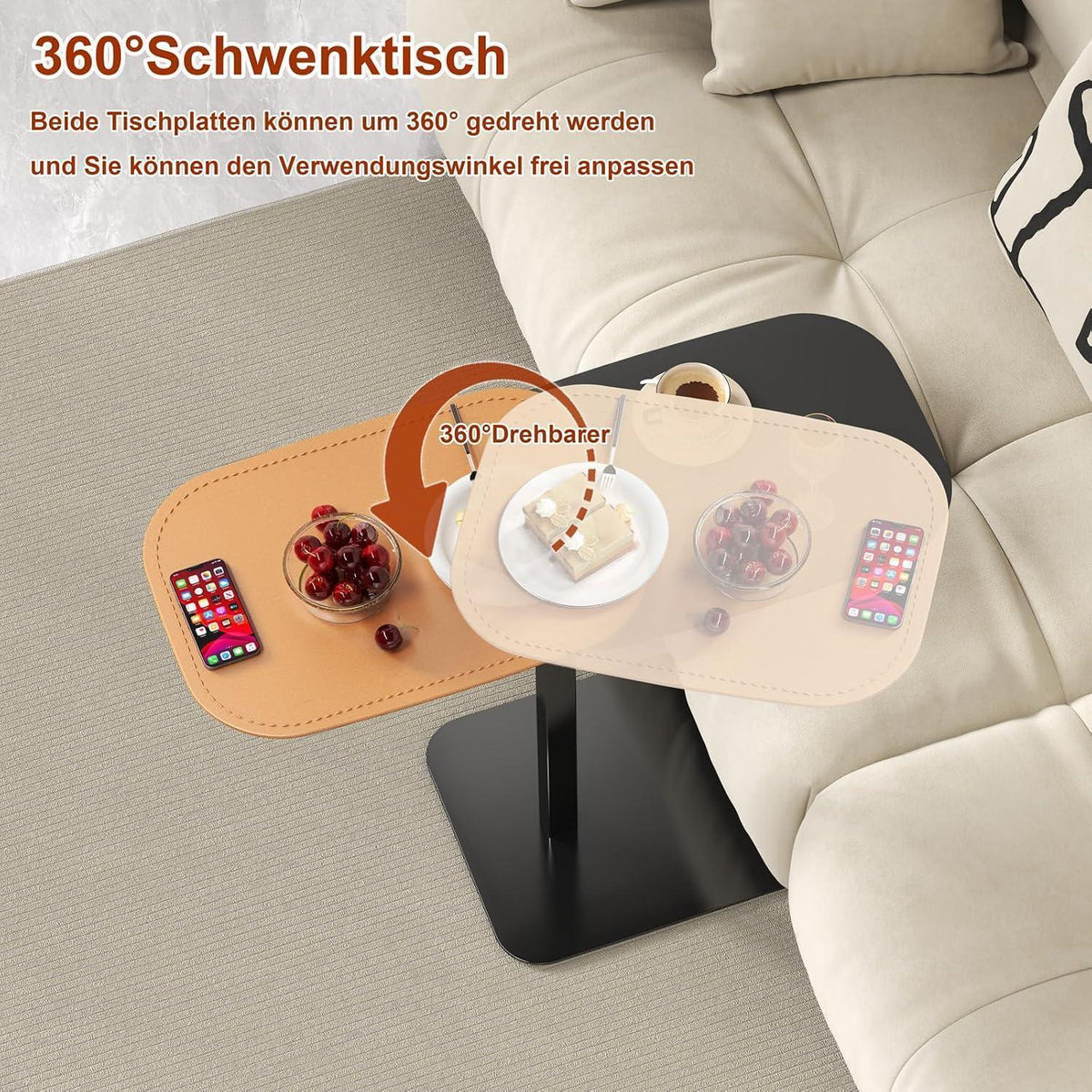 Drehbarer C-Form Beistelltisch Höhenverstellbar & 360° rotierend