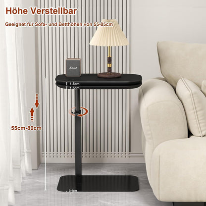 Drehbarer C-Form Beistelltisch Höhenverstellbar & 360° Schwarz