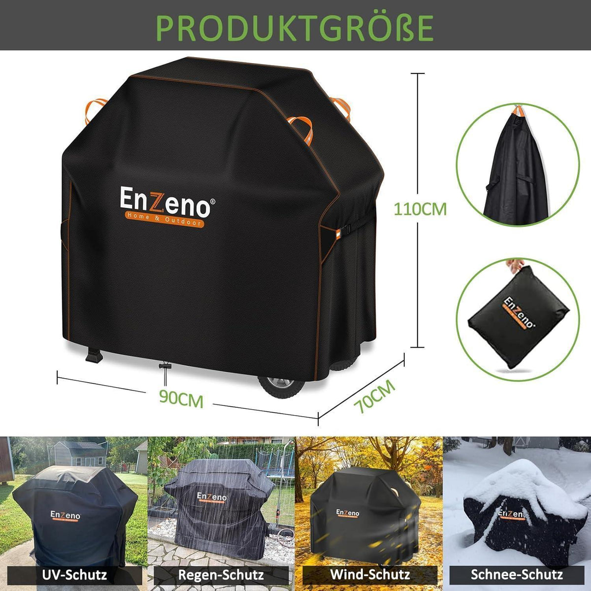 Wetterfeste Grillabdeckung 90x70x110cm für Gasgrills – Schwarz