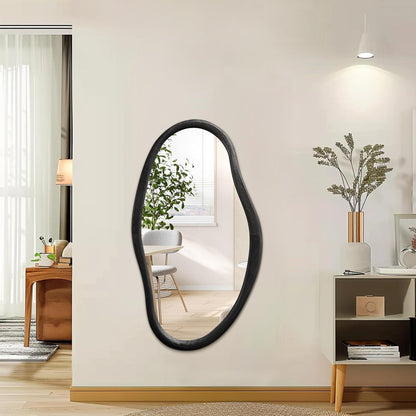 Asymmetrischer Wandspiegel Holz Schwarz 85x55 cm – Dekorativer Schminkspiegel