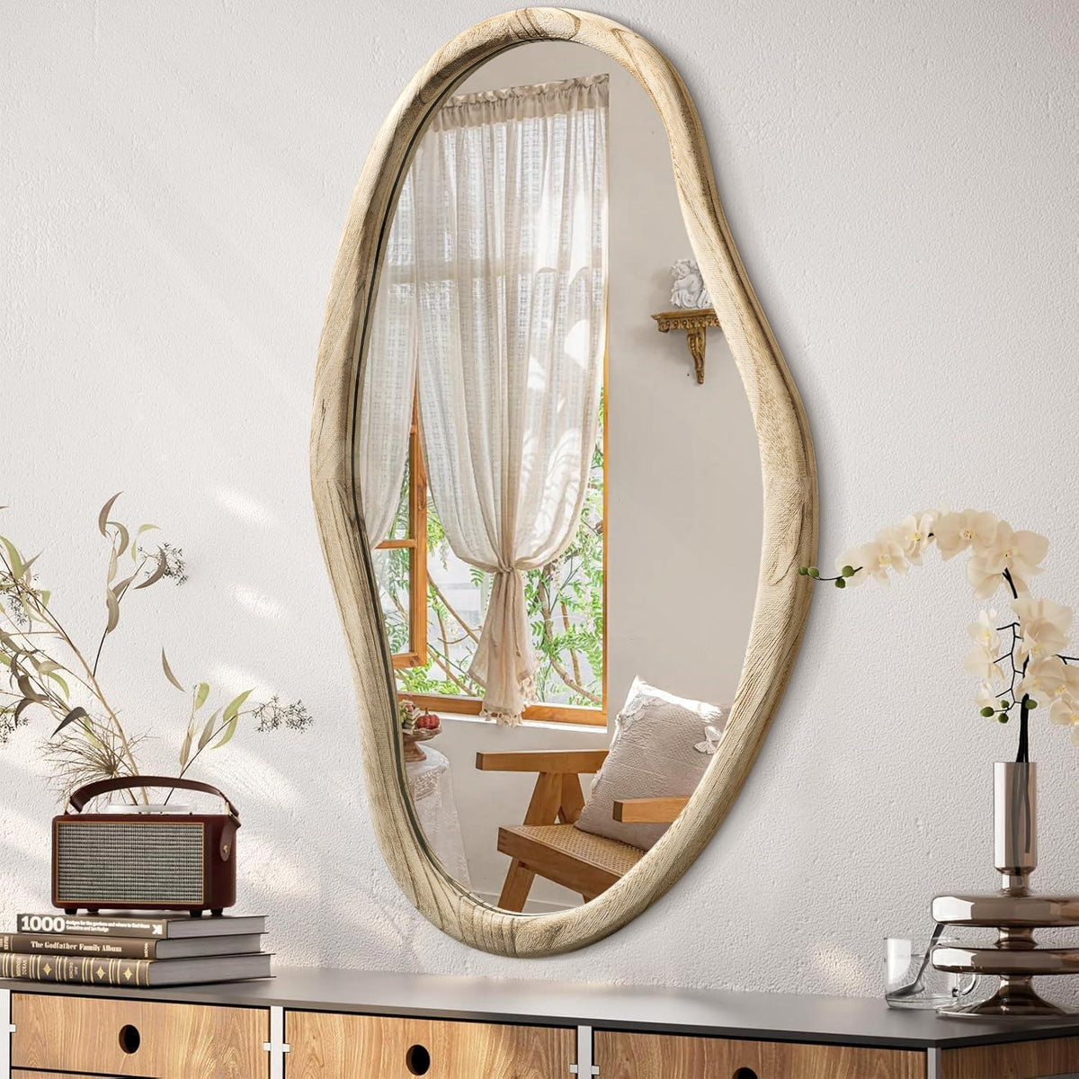 Asymmetrischer Wandspiegel Holzrahmen 75x45 cm – Badezimmer Spiegel