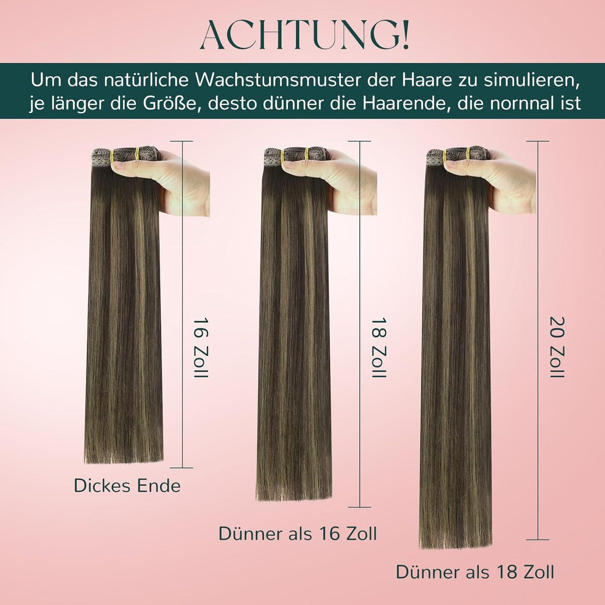 Echthaar Clip-In Extensions Ombre Braun Dunkelbraun Balayage