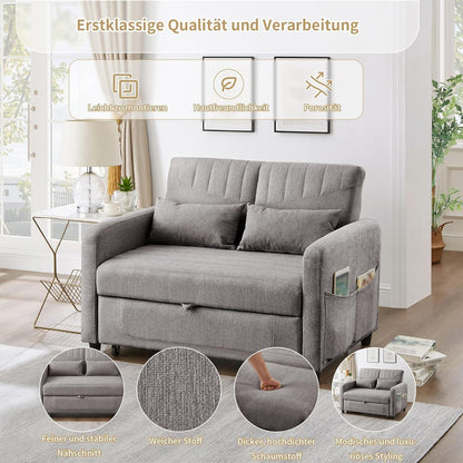 2-Sitzer Klappsofa mit Schlaffunktion & Kissen – Grau