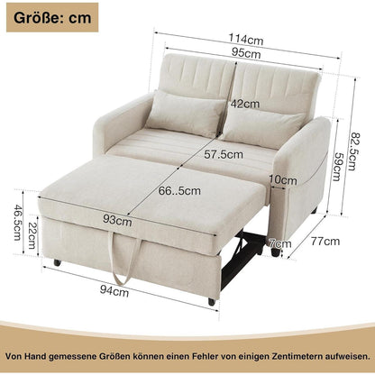 2-Sitzer Klappsofa mit Schlaffunktion & Kissen – Beige