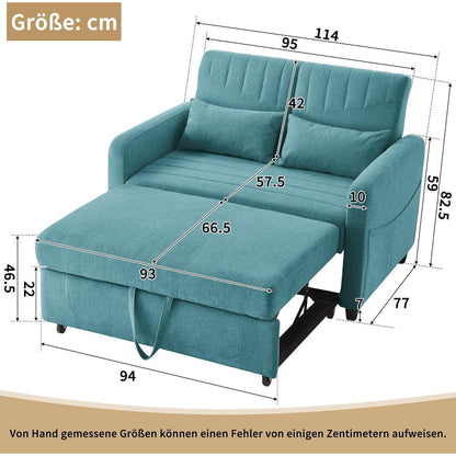 2-Sitzer Klappsofa mit Schlaffunktion & Kissen – Antik Blau-Grün