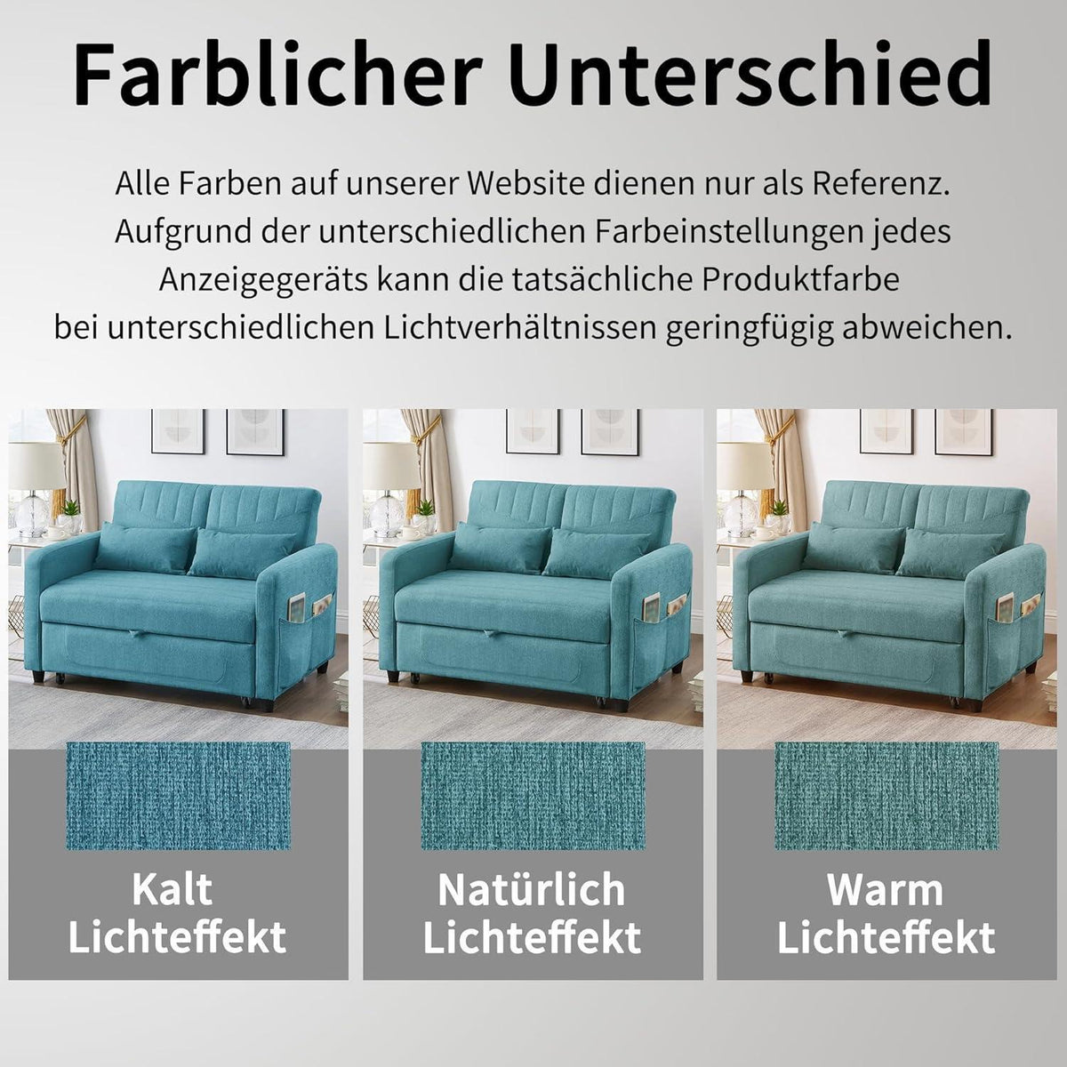 2-Sitzer Klappsofa mit Schlaffunktion & Kissen – Antik Blau-Grün