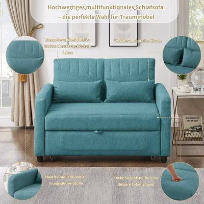 2-Sitzer Klappsofa mit Schlaffunktion & Kissen – Antik Blau-Grün