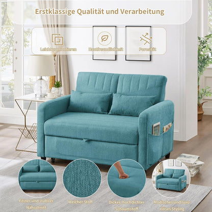 2-Sitzer Klappsofa mit Schlaffunktion & Kissen – Antik Blau-Grün