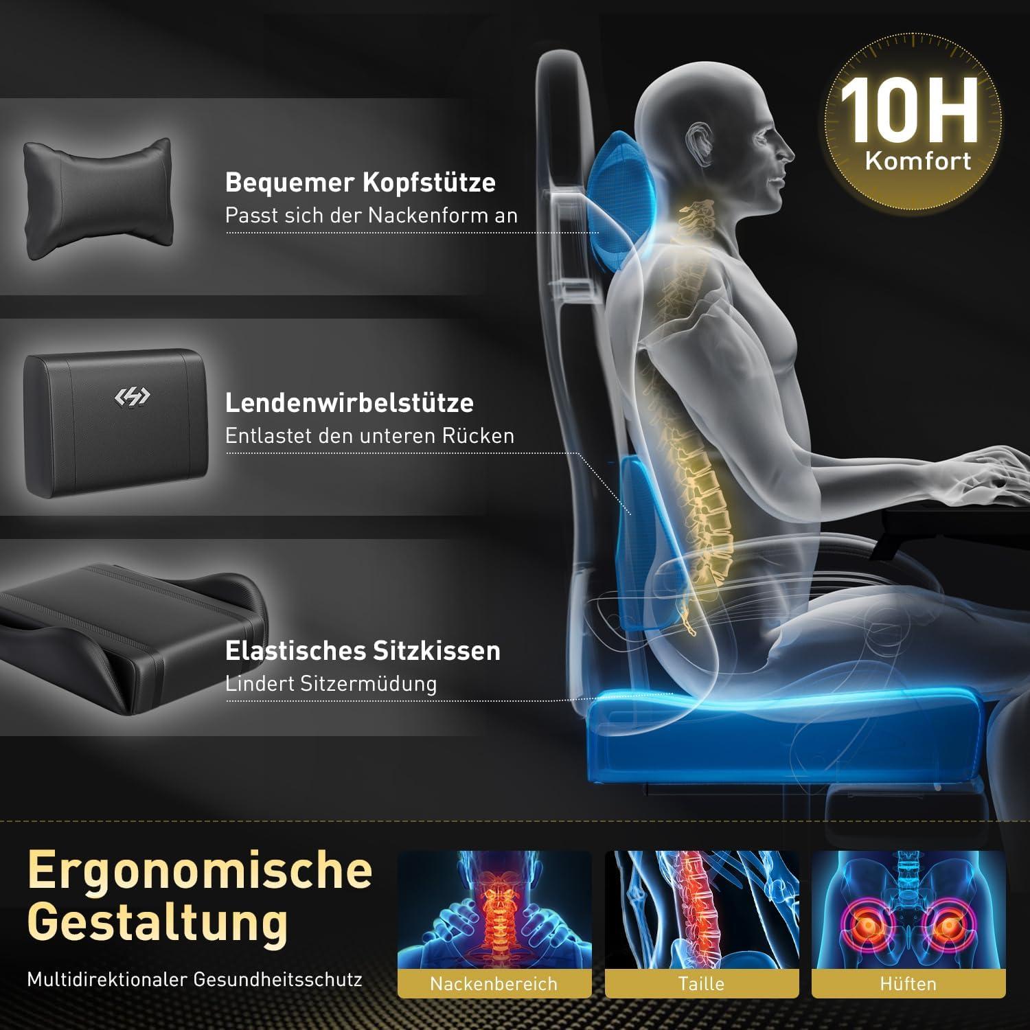 HLONONE Gaming Stuhl Racing Bürostuhl 150 kg Schwarz