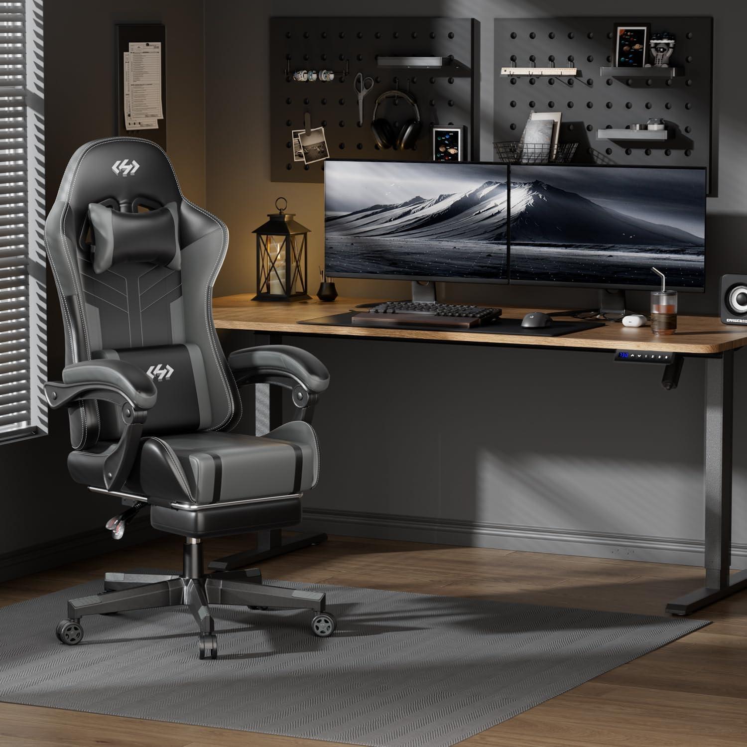 Gaming Stuhl Ergonomisch Bürostuhl Racing Gamer Schwarz-Grau