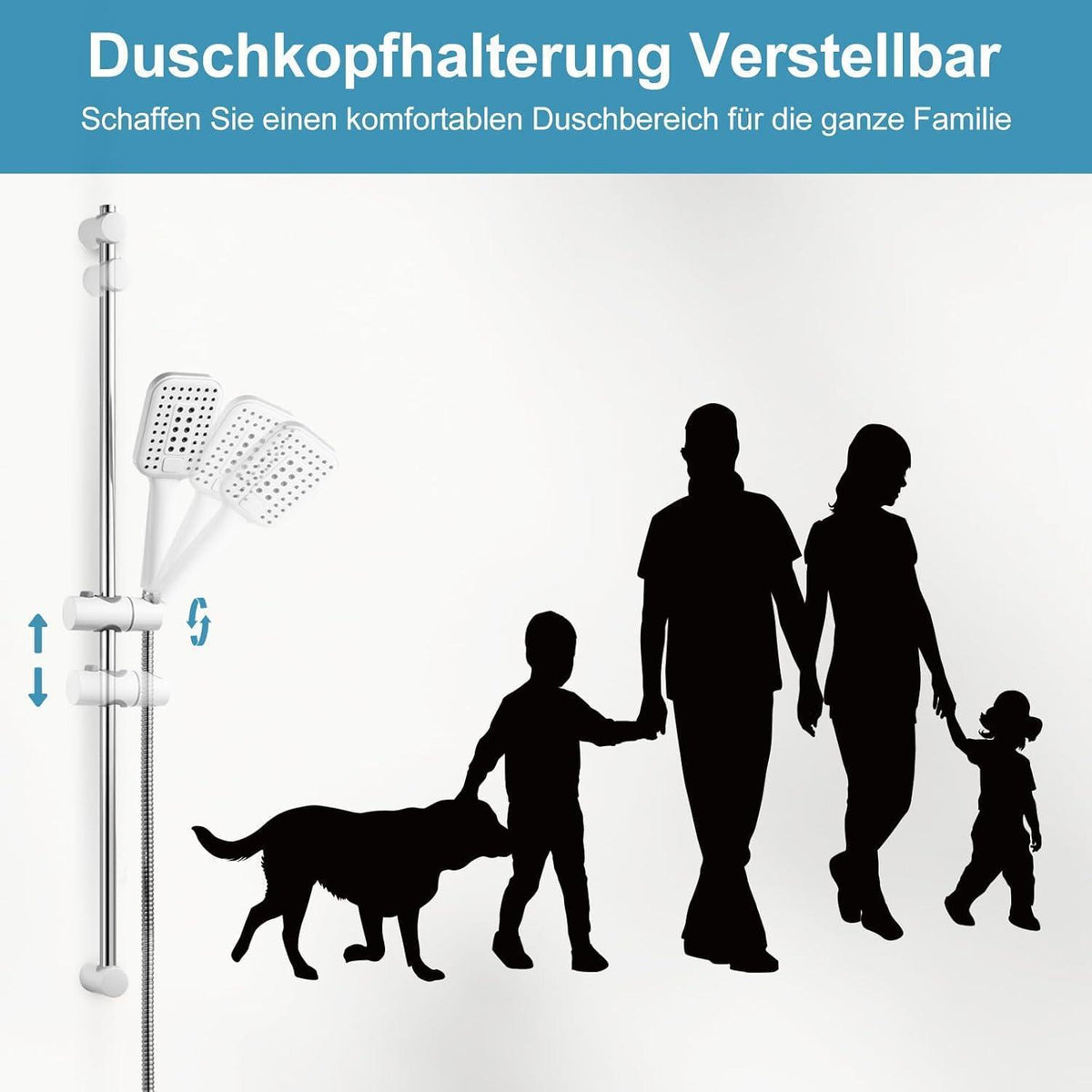 OFFO Duschset Edelstahl – Verstellbare Duschstange mit Brause 90cm