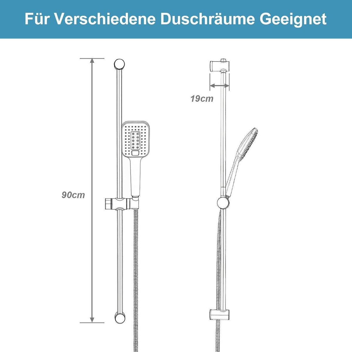 OFFO Duschset Edelstahl – Verstellbare Duschstange mit Brause 90cm