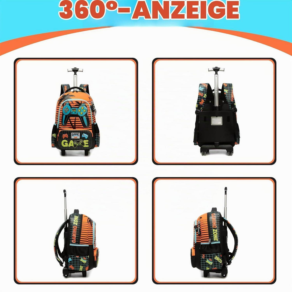 Schultrolley Rucksack Kinder Orange Game – 1. Klasse
