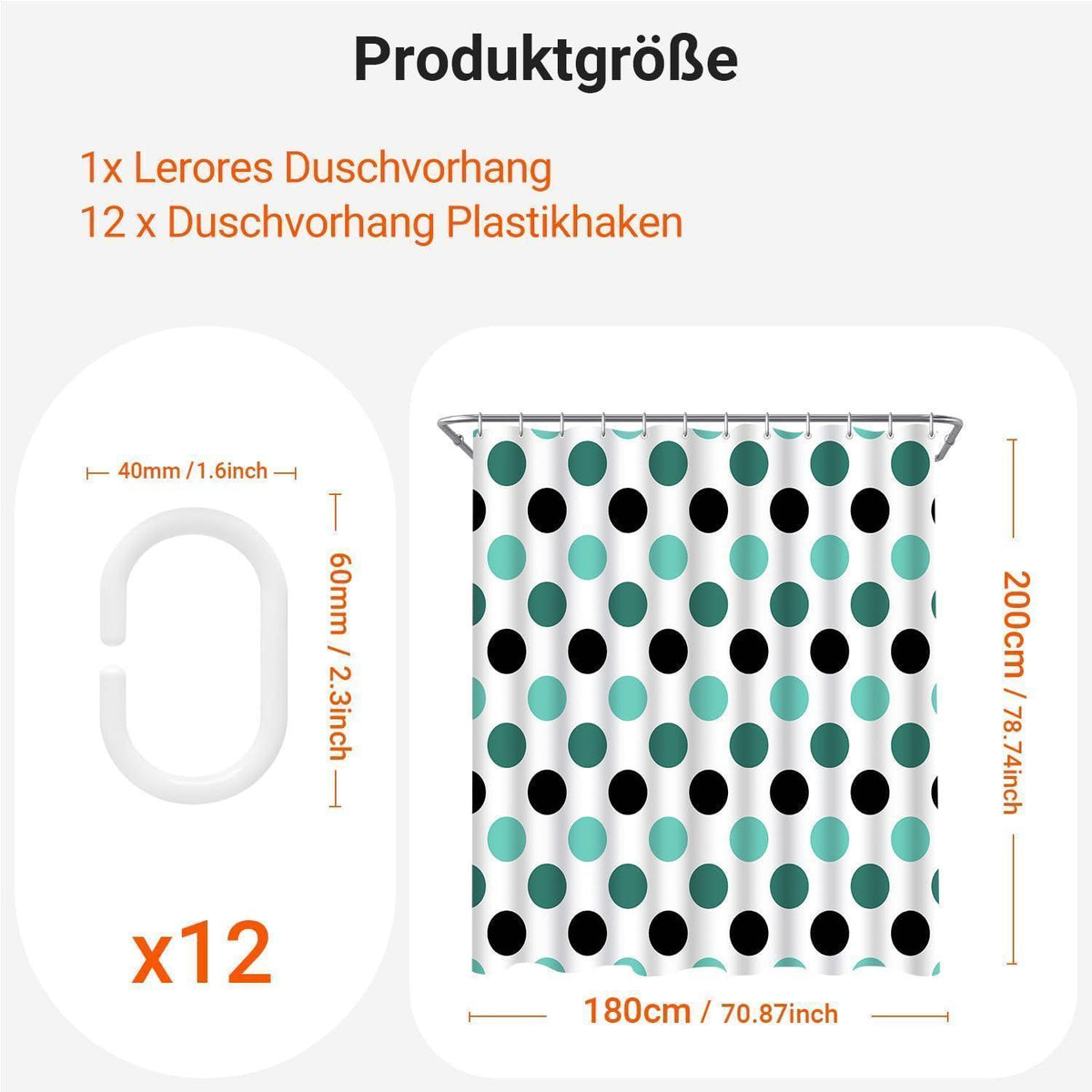 Duschvorhang Punktmuster 180x200 cm – Wasserabweisend & Waschbar