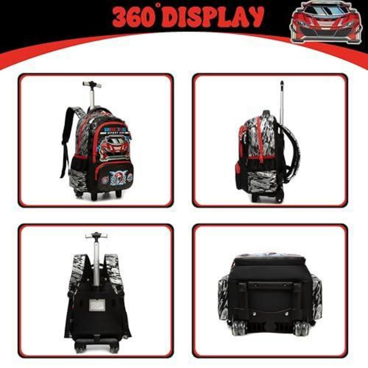 Schultrolley Rucksack Kinder – Rollen, Rot, 8 Jahre