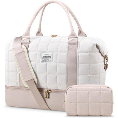 Reisetasche Damen mit Schuhfach & Nassfach, Beige+hellrosa