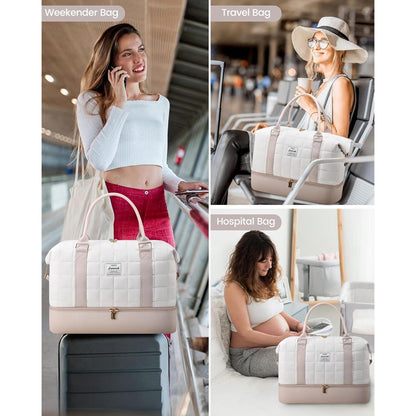 Reisetasche Damen mit Schuhfach & Nassfach, Beige+hellrosa