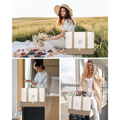 Reisetasche Damen mit Schuhfach und Kulturbeutel, Beige+Khaki