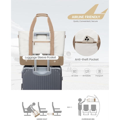 Reisetasche Damen mit Schuhfach und Kulturbeutel, Beige+Khaki