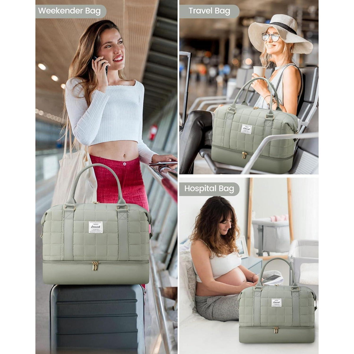 Reisetasche Damen mit Schuhfach & Nassfach, Kliniktasche M Grün