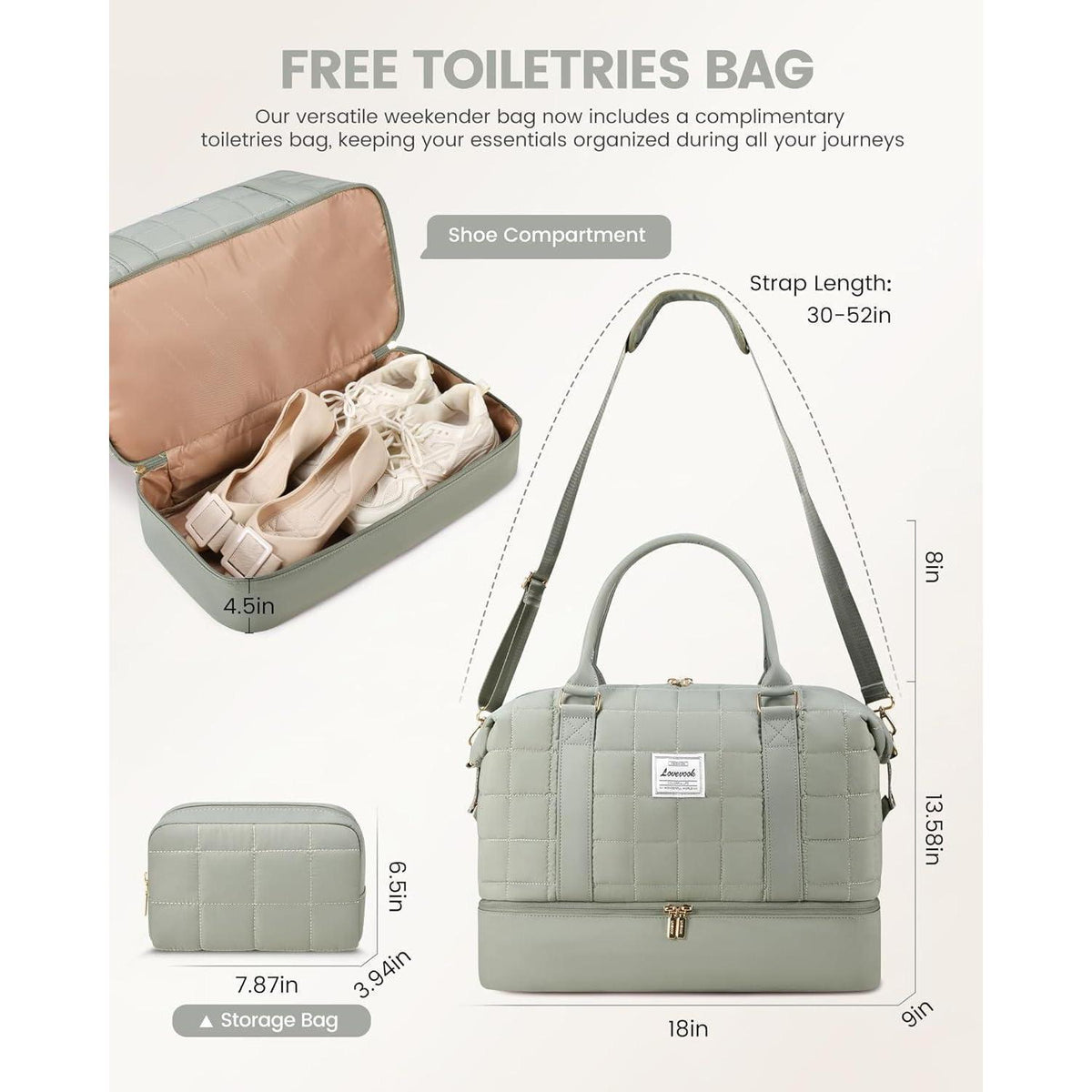 Reisetasche Damen mit Schuhfach & Nassfach, Kliniktasche M Grün