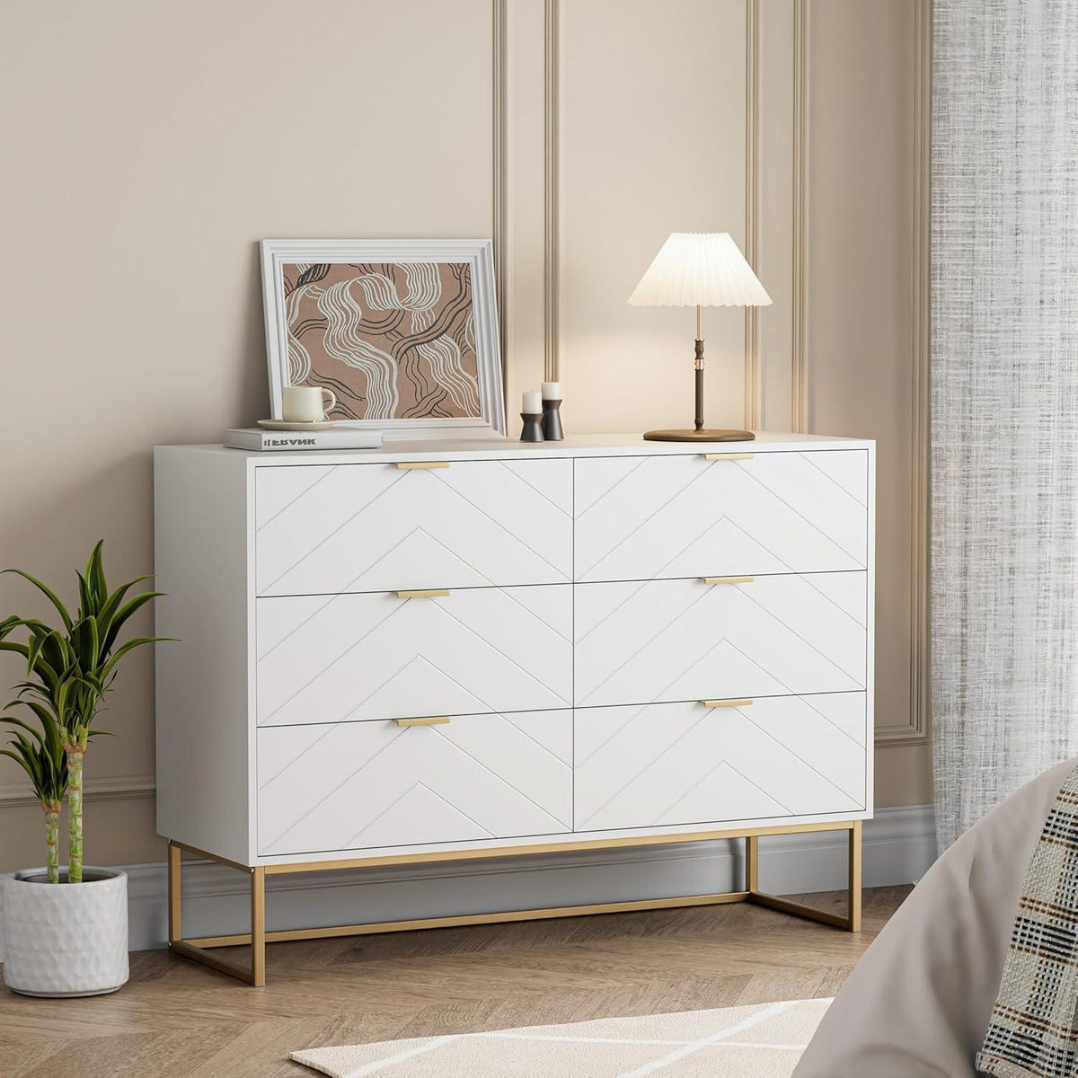 Kommode mit 6 Schubladen, Weiß – Schmaler Beistellschrank für Wohnzimmer