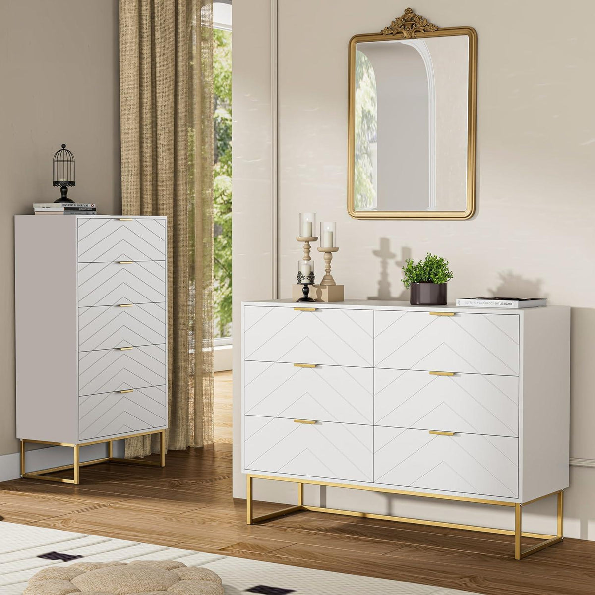 Kommode mit 6 Schubladen, Weiß – Schmaler Beistellschrank für Wohnzimmer