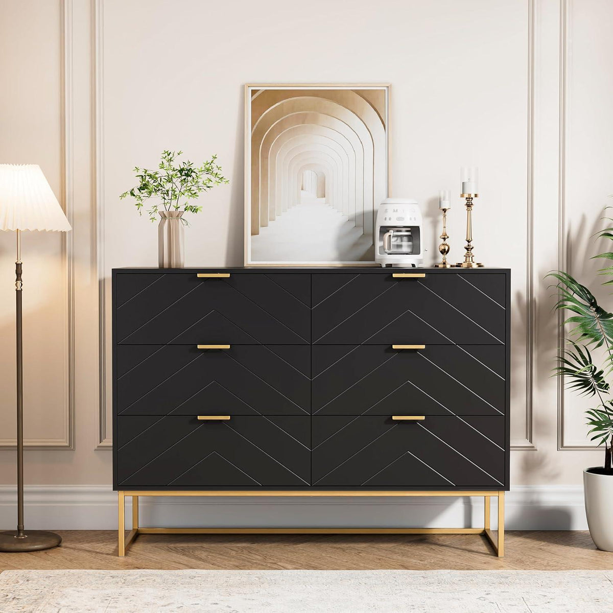 Schubladenschrank 6 Schubladen Schwarz – V-Linie Serie