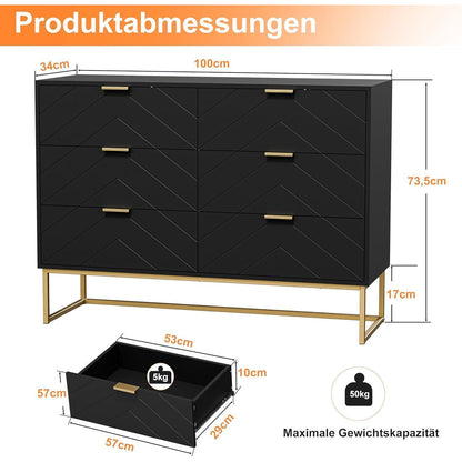Schubladenschrank 6 Schubladen Schwarz – V-Linie Serie