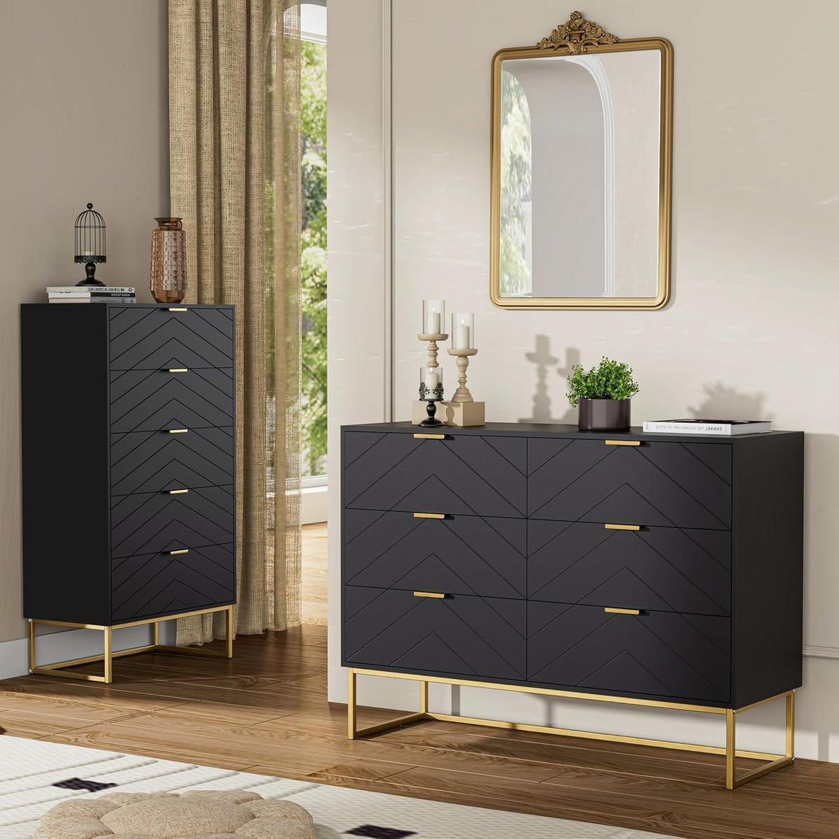 Schubladenschrank 6 Schubladen Schwarz – V-Linie Serie