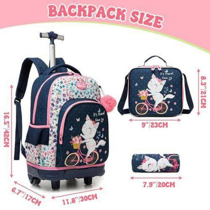 Kinder Trolley Rucksack mit Rollen – Schulranzen Set für Mädchen