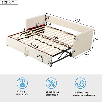 Ausziehbares Schlafsofa 90/180 x 200 cm – Beiges Bettgestell