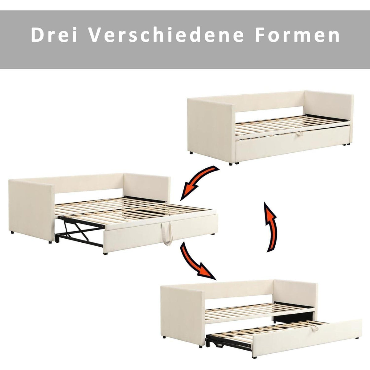 Ausziehbares Schlafsofa 90/180 x 200 cm – Beiges Bettgestell