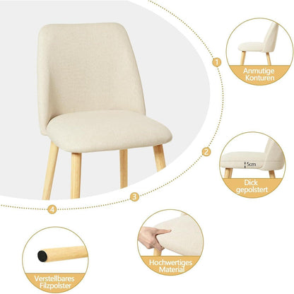 Esszimmerstühle 2er Set Creme mit Holzbeinen & Polster