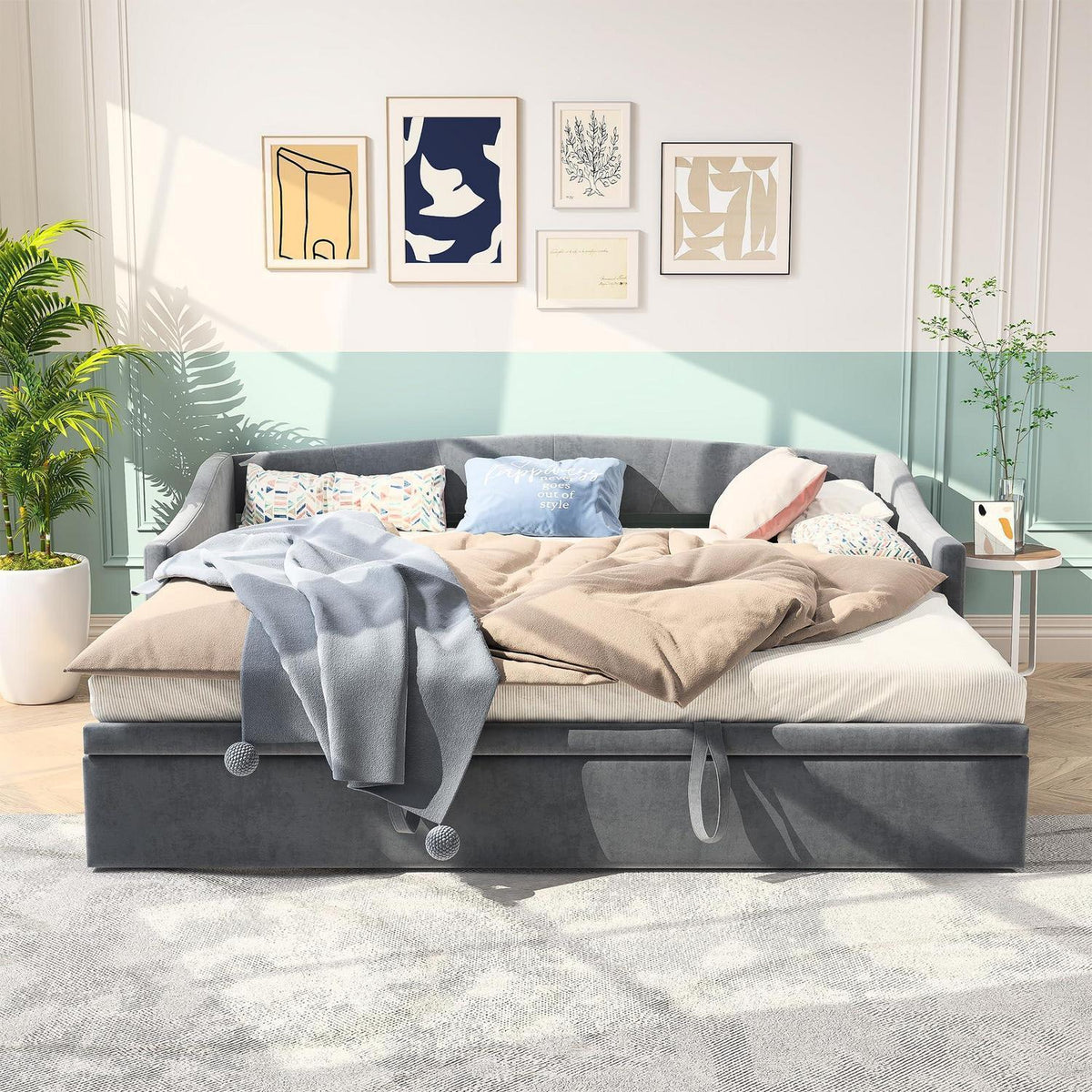 Schlafsofa 90x200cm – Ausziehbar, Samt, Grau