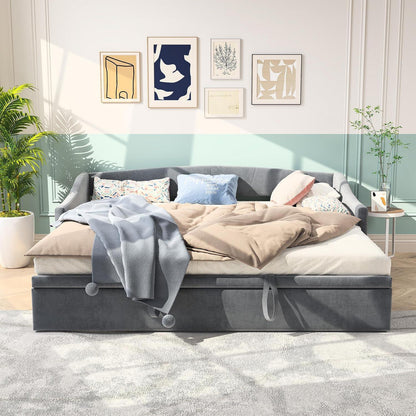 Schlafsofa 90x200cm – Ausziehbar, Samt, Grau