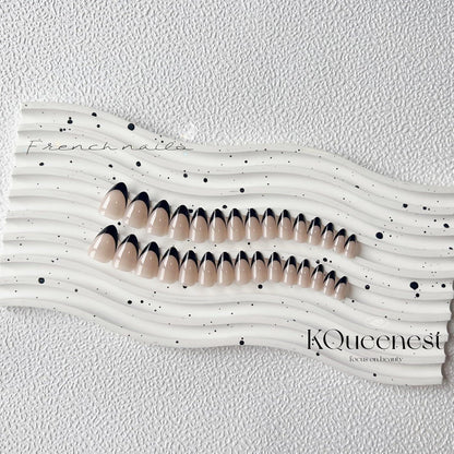 Schwarz Mandel Press On Nails - French Tip Nägel zum Aufkleben