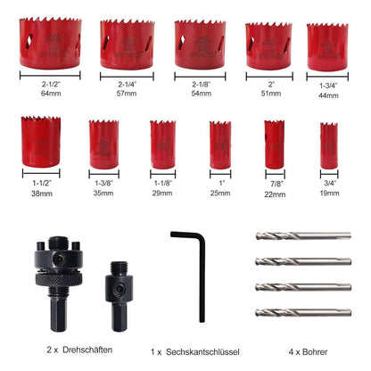 Lochsägen-Set M42 Bi-Metall 16-teilig, 11 Größen Ø19-64mm