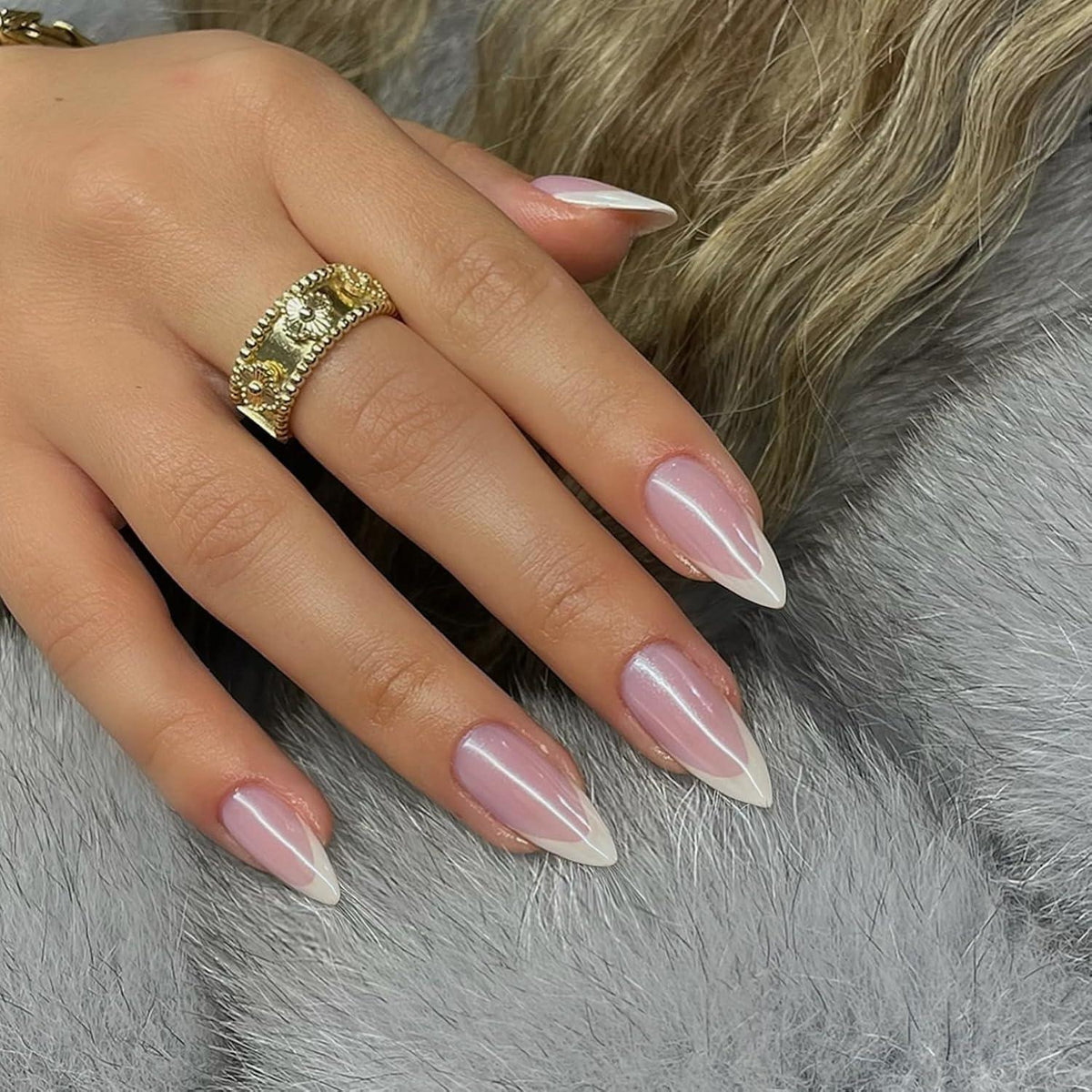 Glitzer French Nails - Mandelform, Künstliche Nägel zum Aufkleben