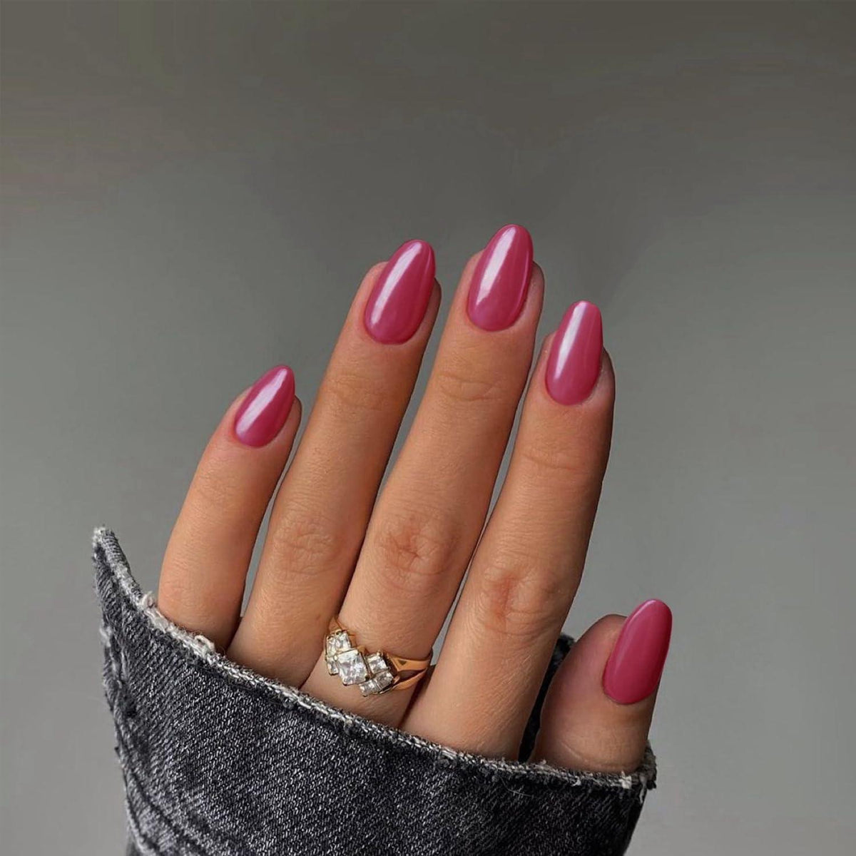 Glitzernde Mandel Nägel zum Aufkleben – Violett Rosa Chrome Set